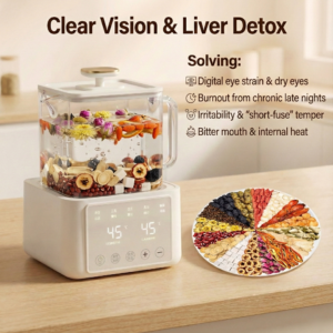 Herbivara Night Owl Recovery Tea with Chrysanthemum and Cassia for relieving puffy eyes and liver stress after staying up late.