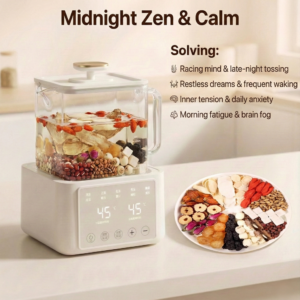 Herbivara Midnight Zen Sleep Tea ingredients featuring Roasted Sour Date Seed (Ziziphus Jujuba) and Lily Bulb for natural insomnia relief.