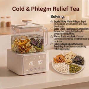 A steaming cup of tea with dried ginger and asarum