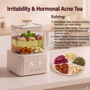 White chrysanthemum flowers and mint leaves in a glass teapot