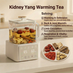 Cinnamon, eucommia, and morinda herbs displayed