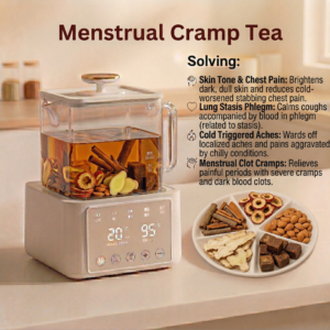 A cup of deep red tea with peach kernel and angelica herbs