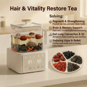 Polygonatum, mulberry, and cuscuta in a wooden bowl